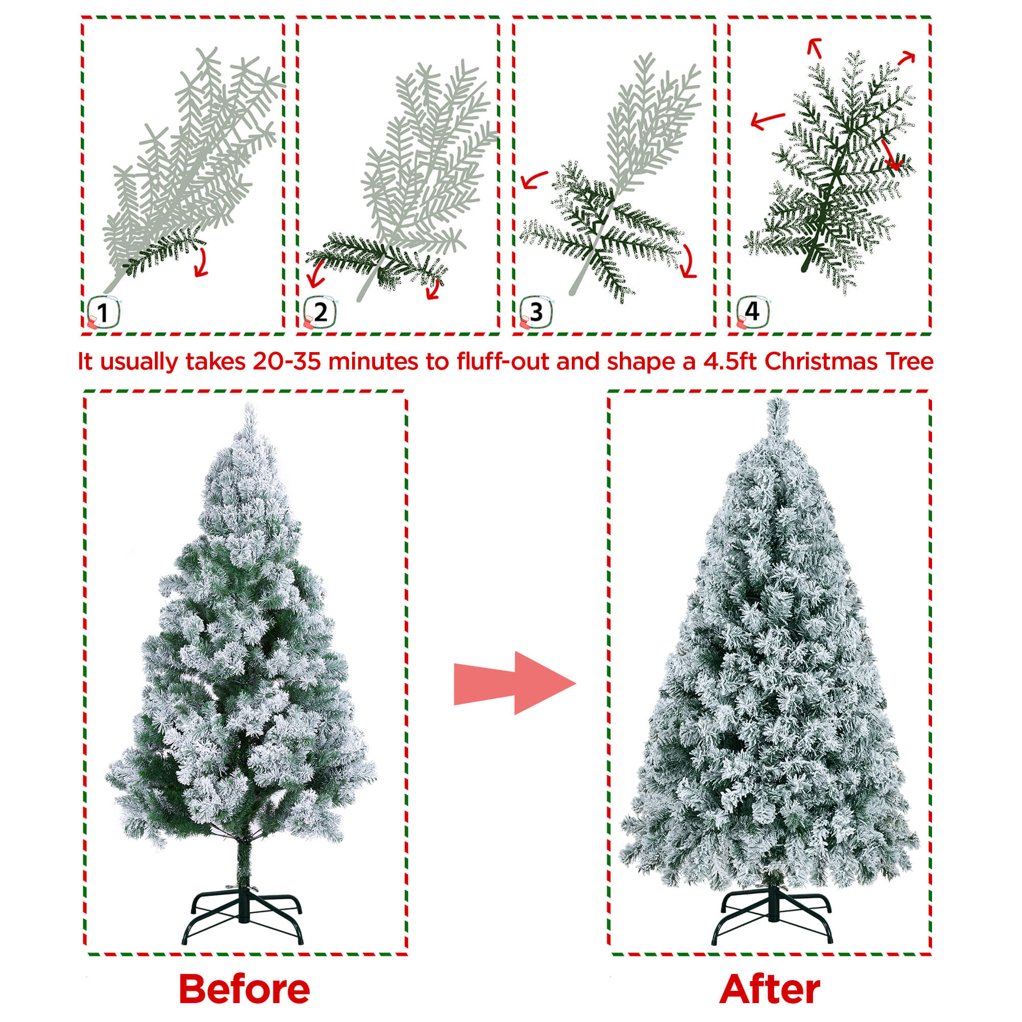 Yaheetech 4.5' Pre-lit Flocked Artificial Christmas Tree - Image 6