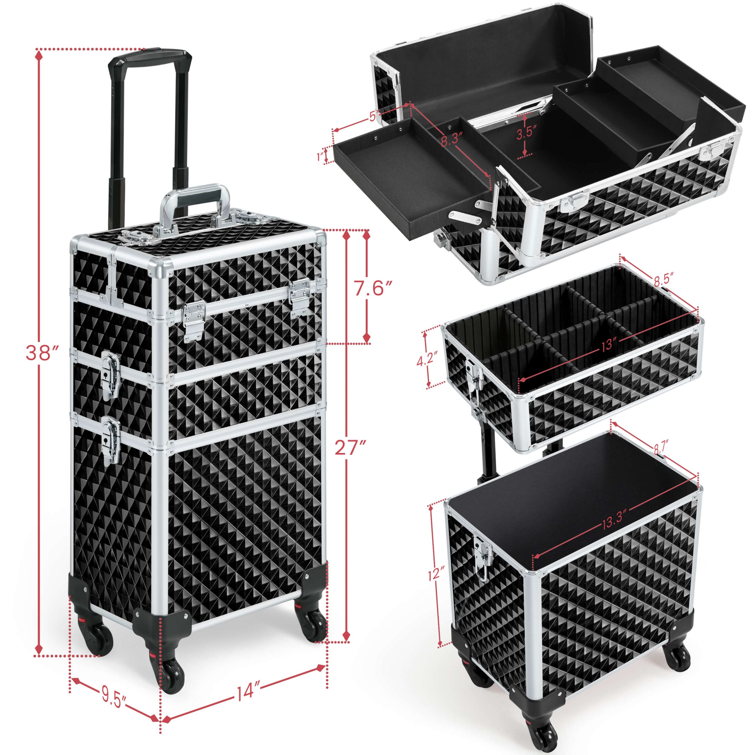 Yaheetech 3-in-1 Rolling Makeup Train Case - Image 4