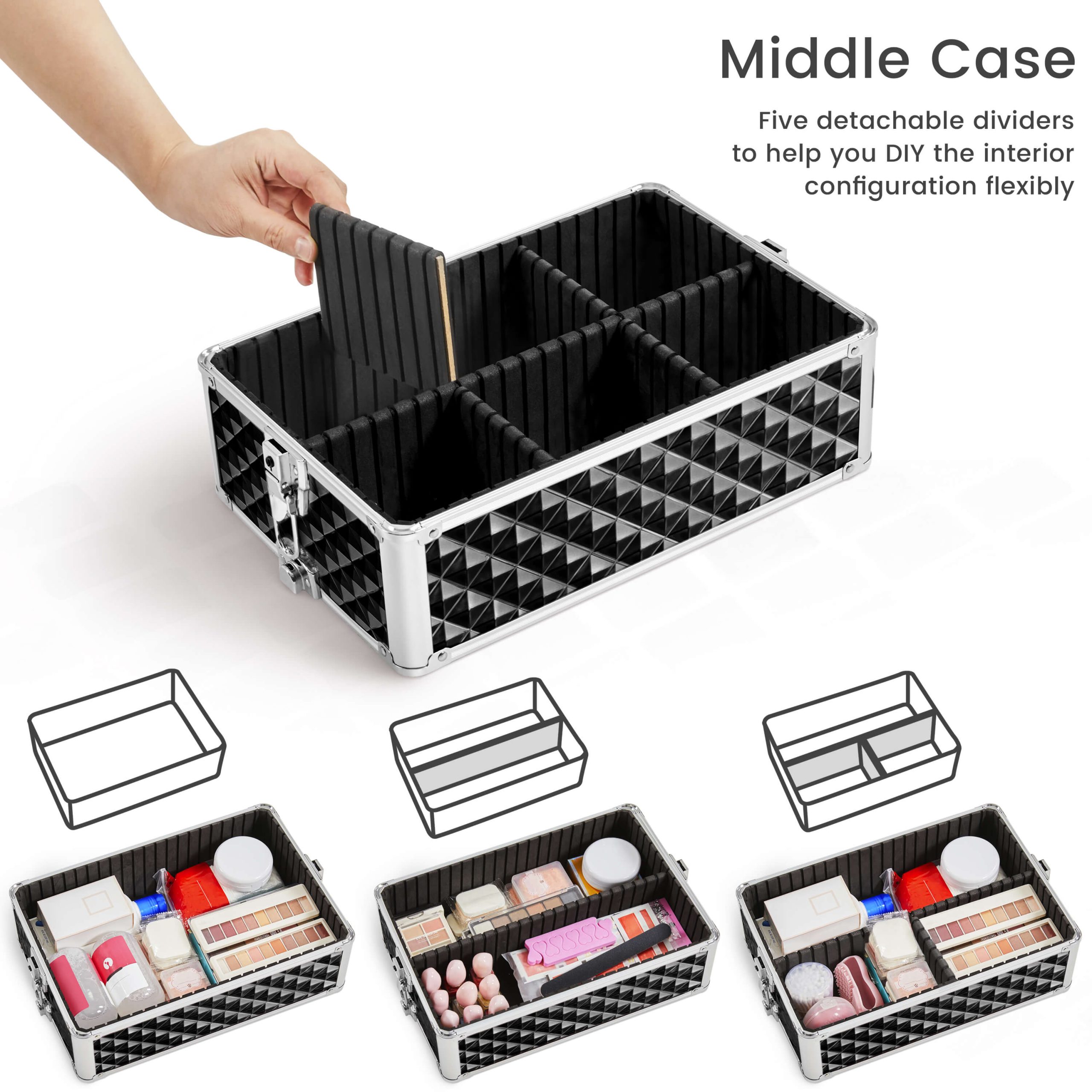 Yaheetech 3-in-1 Rolling Makeup Train Case - Image 6
