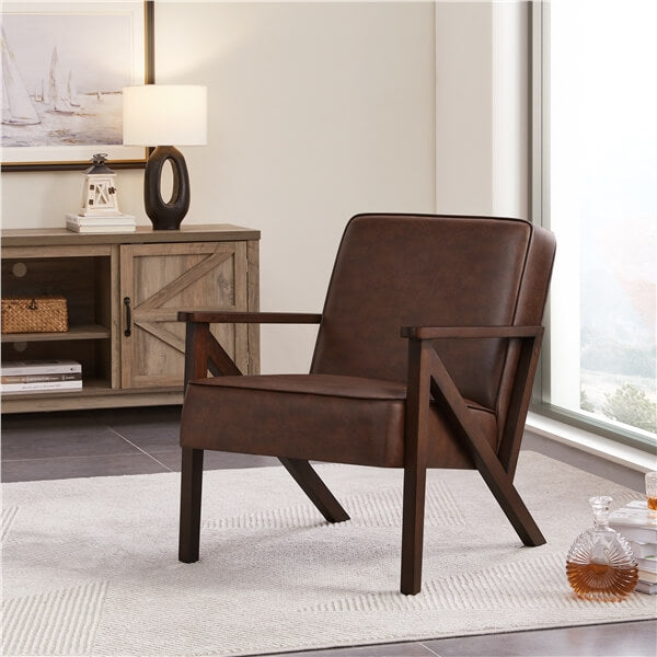 Yaheetech Faux Leather Armchair with Z-shaped Wood Legs - Image 8