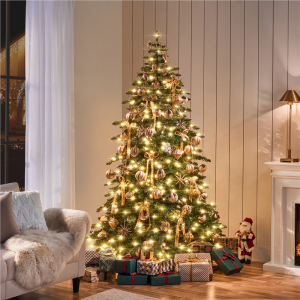 Pre-lit Christmas Fir Tree with Warm LED Lights & PVC Tips. Stand Included