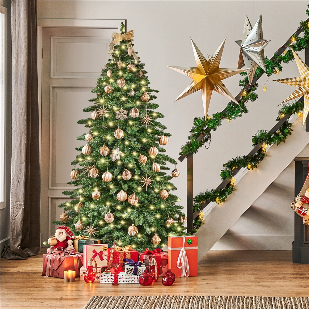 Pre-lit Christmas Fir Tree with Warm LED Lights & PVC Tips. Stand Included - Image 5