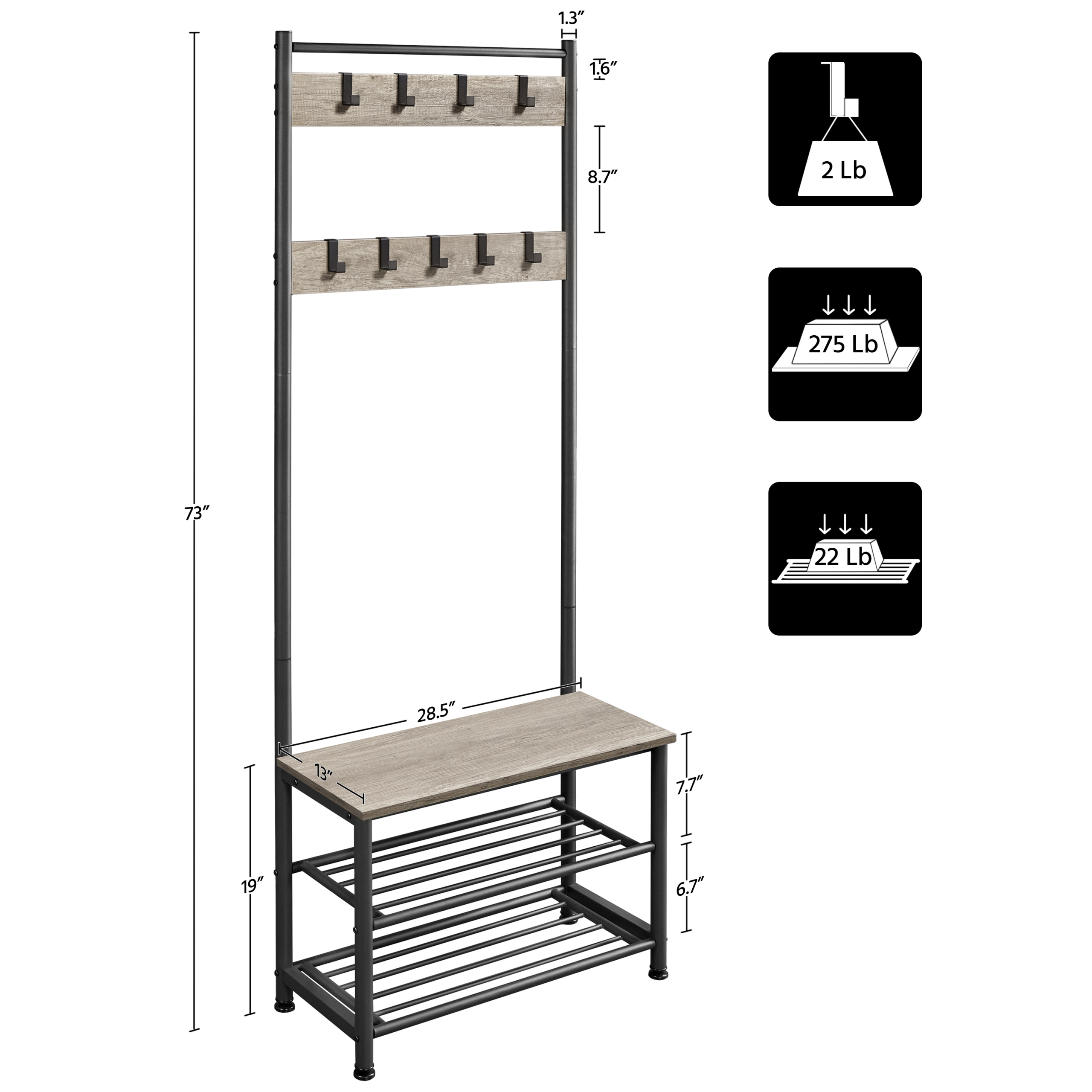 Yaheetech 73'' H Metal Hall Tree - Image 5