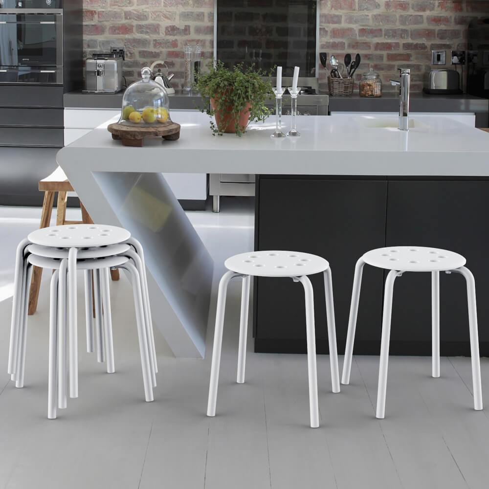Yaheetech 17.3 Inch Plastic Stack Stools White/Black