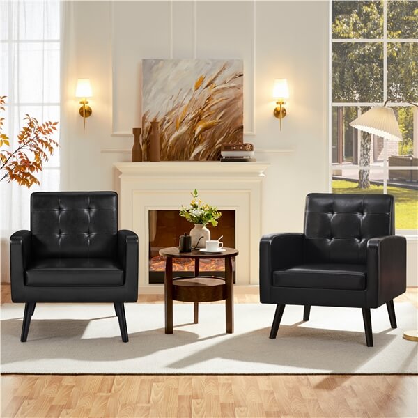 Yaheetech Mid Century Modern Faux Leather Arm Chair - Image 8