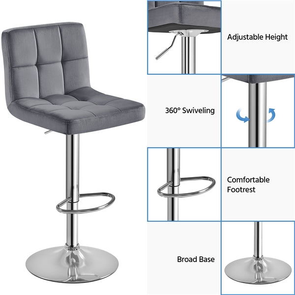 Yaheetech Adjustable Velvet Fabric Swivel Barstools Set of 2 - Image 6