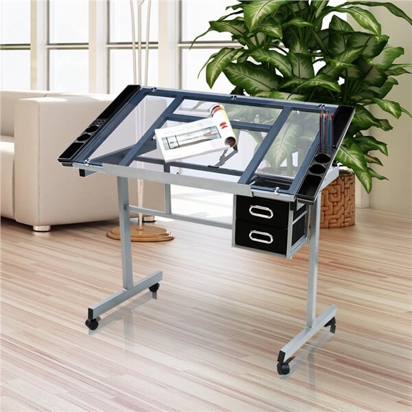 Yaheetech Adjustable Glass Drafting Table for Artist Painters Home Office - Image 9