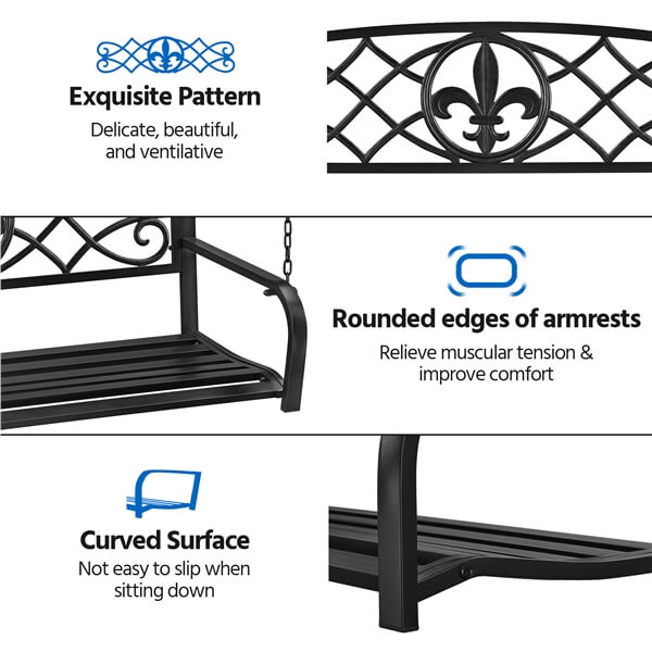 Yaheetech Black Outdoor Porch Swing - Image 5