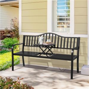 Yaheetech Patio Bench with Middle Table