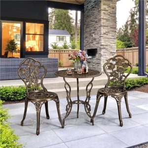 Yaheetech 3 Piece Patio Bistro Table Set with Umbrella Hole