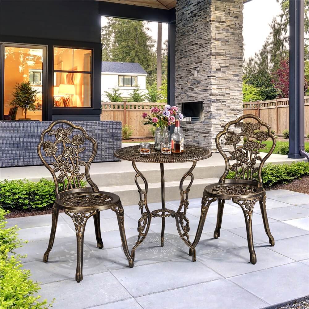 Yaheetech 3 Piece Patio Bistro Table Set with Umbrella Hole