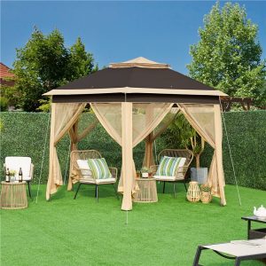 Yaheetech 13' X 13' Hexagonal Pop up Gazebo. Khaki/Brown