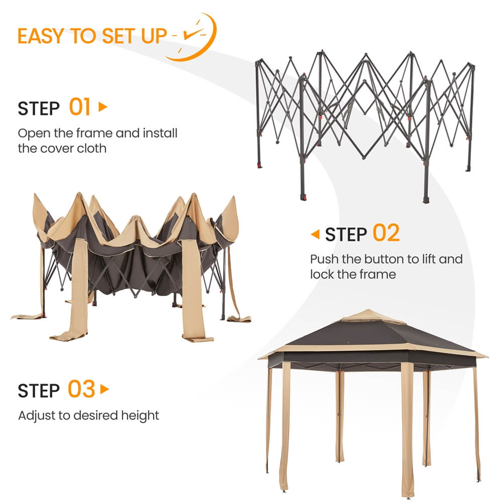 Yaheetech 13' X 13' Hexagonal Pop up Gazebo. Khaki/Brown - Image 4