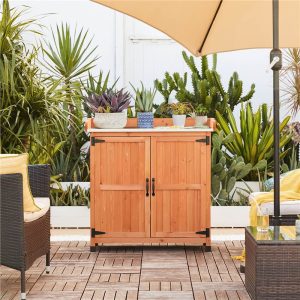 Yaheetech Outdoor Garden Patio Wooden Storage Cabinet