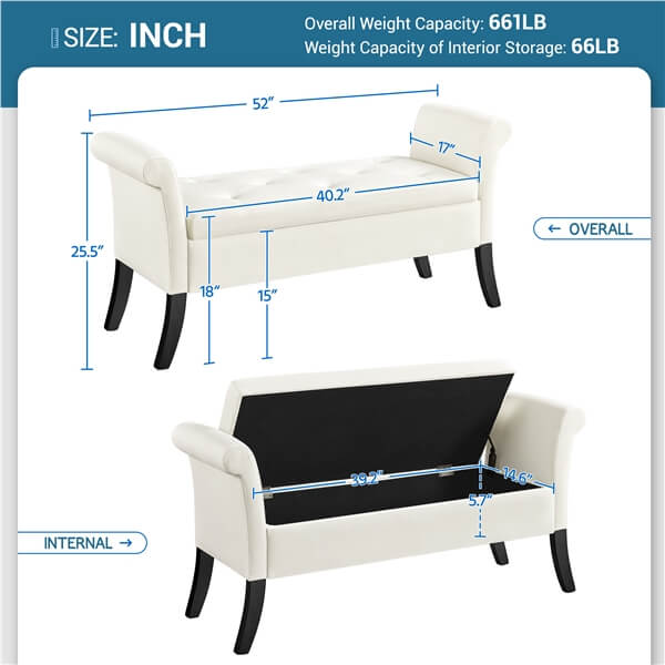 Yaheetech Modern Fabric Tufted Storage Bench - Image 3