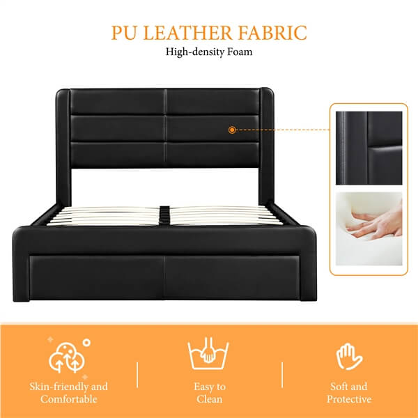Yaheetech Leather Upholstered Platform Bed with Headboard - Image 10