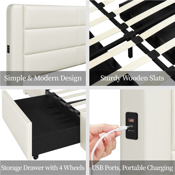 Yaheetech Bed Frame with 2 USB Charging Station - Image 8
