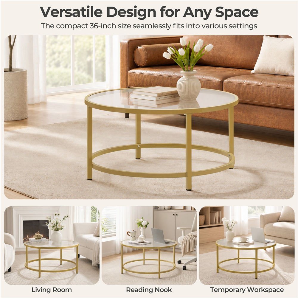 Yaheetech Round Glass Coffee Table - Image 9