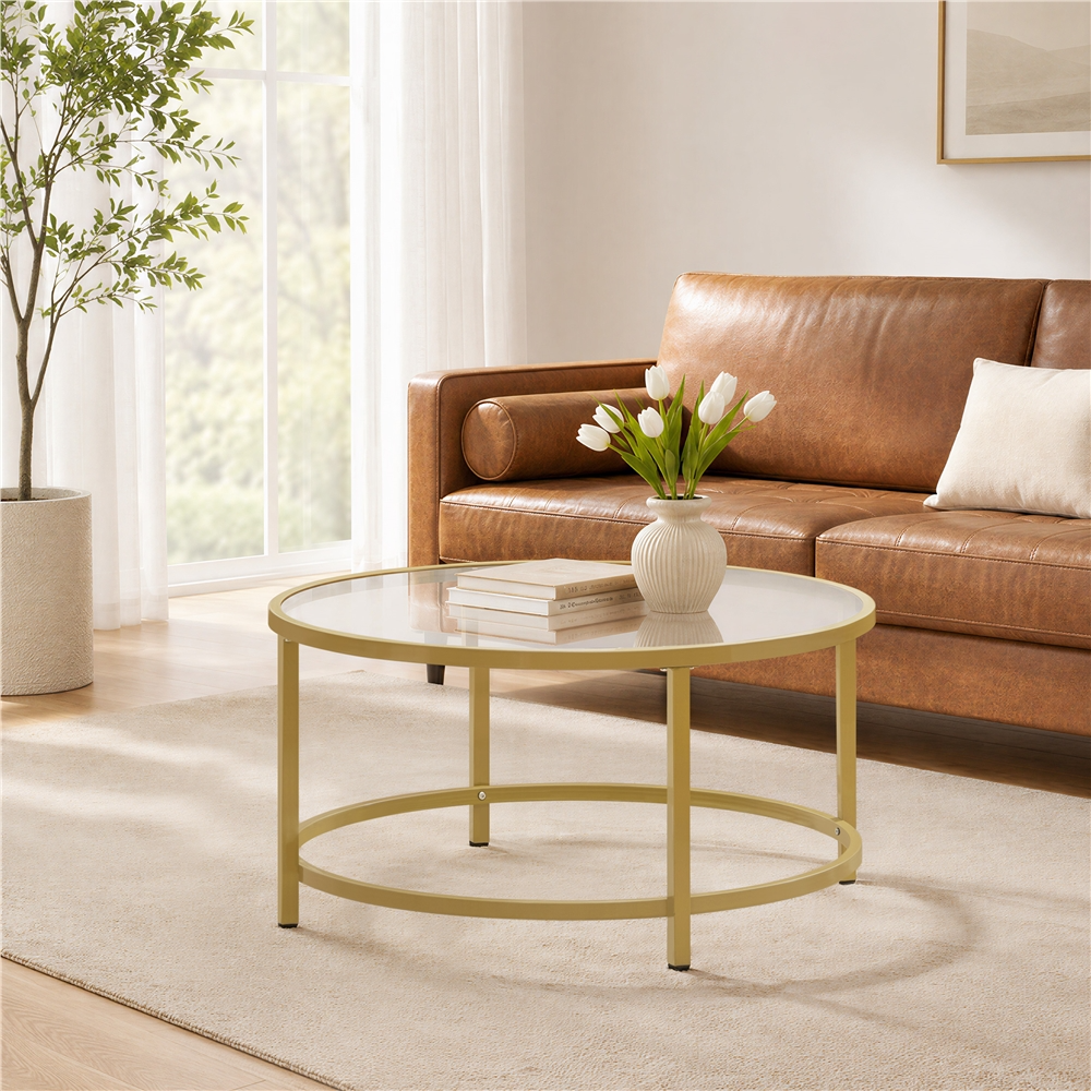 Yaheetech Round Glass Coffee Table - Image 10