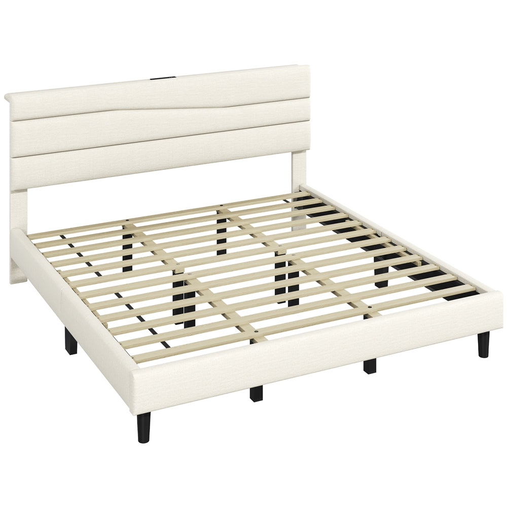 Yaheetech Full Upholstered Bed Frame with LED Lights & Charging Station - Image 4