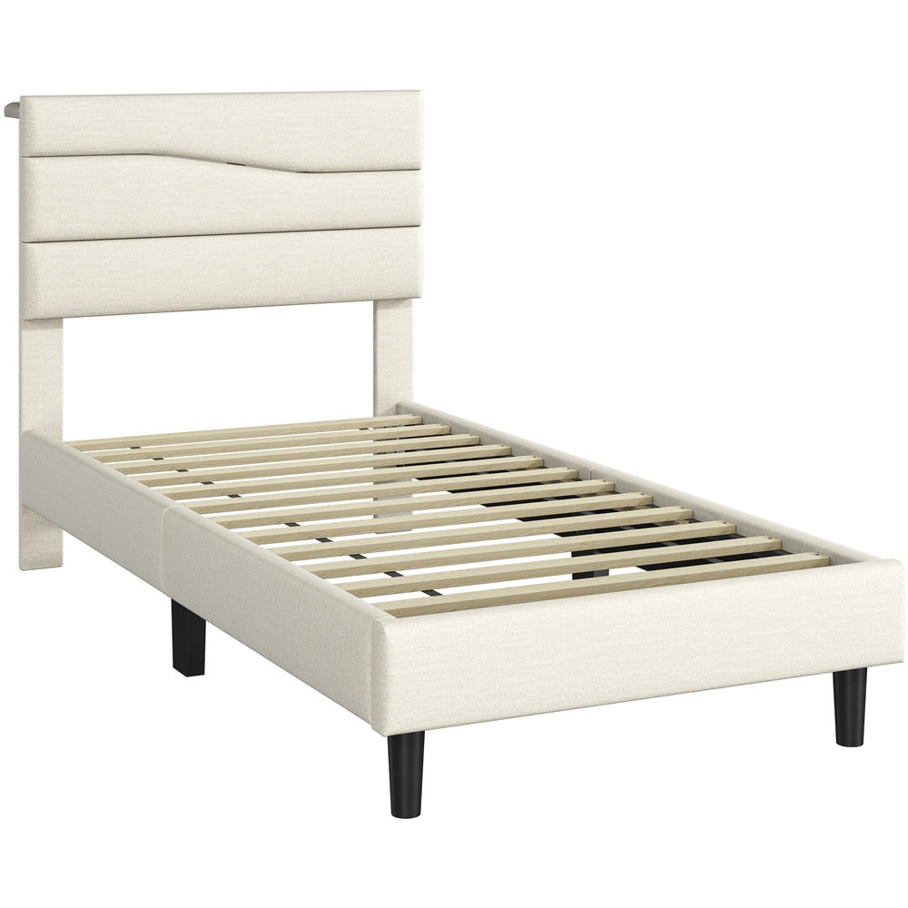 Yaheetech Full Upholstered Bed Frame with LED Lights & Charging Station - Image 3