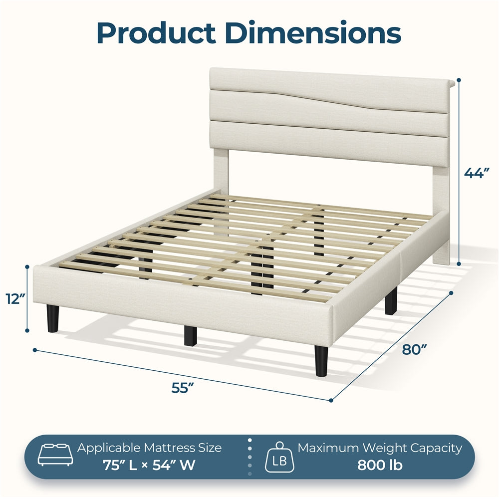 Yaheetech Full Upholstered Bed Frame with LED Lights & Charging Station - Image 6