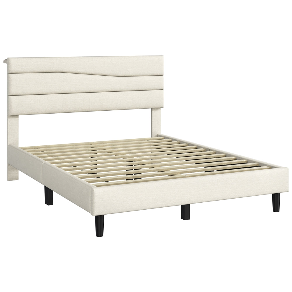 Yaheetech Full Upholstered Bed Frame with LED Lights & Charging Station - Image 2