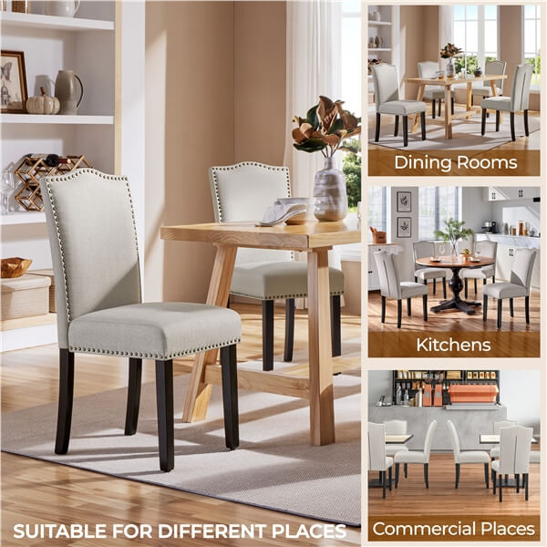Upholstered Fabric Dining Chairs Set of 6 Beige - Image 9