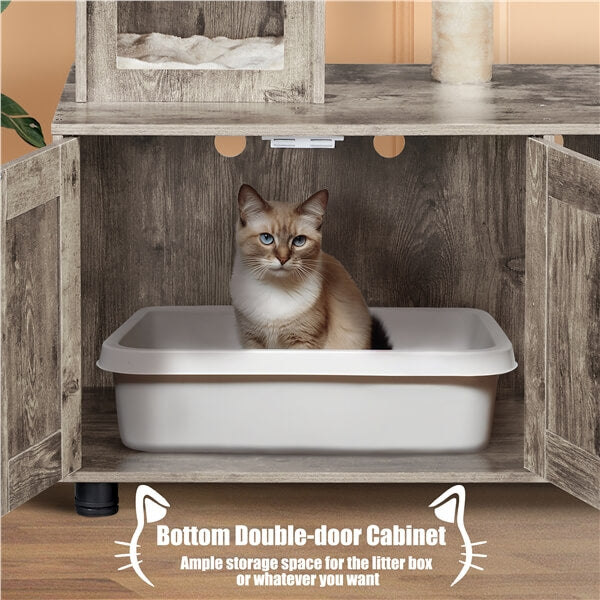 Yaheetech Litter Box Enclosure with Cat Tree - Image 8