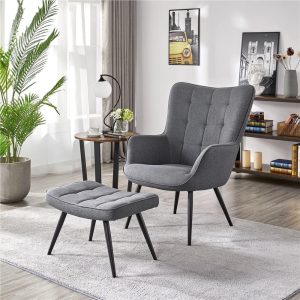 Yaheetech Wingback Fabric Chair and Ottoman Set
