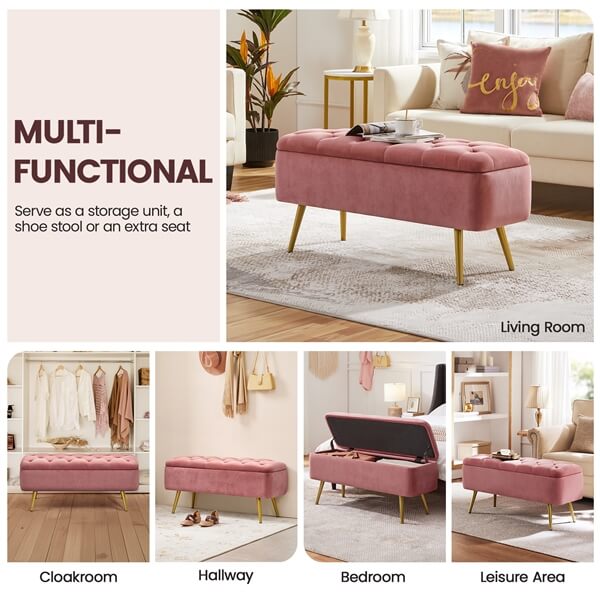 Yaheetech Ottoman with Storage Velvet Entryway Bench - Image 8