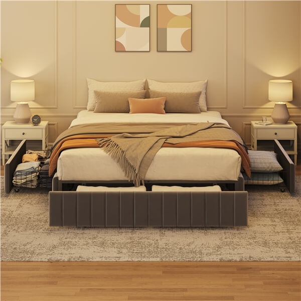 Yaheetech Upholstered Bed with Underbed 3 Storage Drawers - Image 25