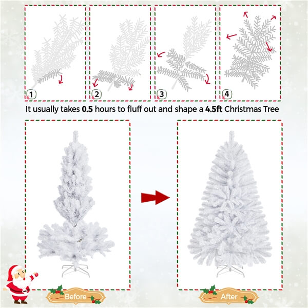 Yaheetech 4.5ft Pre-lit Spruce Artificial Hinged Christmas Pine Tree White - Image 5