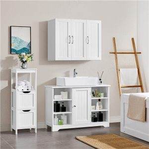Yaheetech Bathroom Wall Cabinet with Three Doors