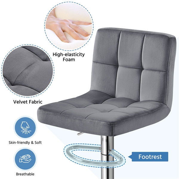 Yaheetech Adjustable Velvet Fabric Swivel Barstools Set of 2 - Image 7