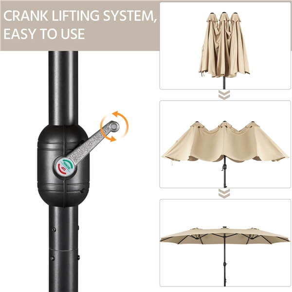 Yaheetech 15 ft Large Patio Umbrella with Solar Lights Double-Sided - Image 13
