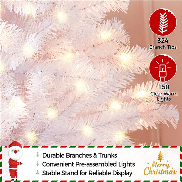 Yaheetech 4.5ft Pre-lit Spruce Artificial Hinged Christmas Pine Tree White - Image 6