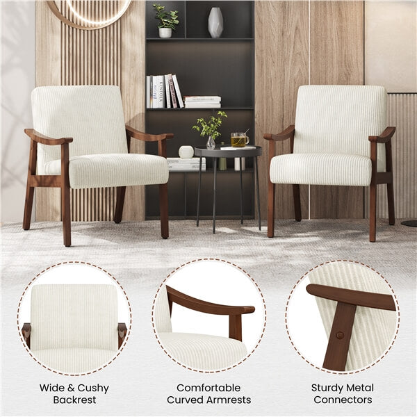 Yaheetech Corduroy Accent Chair Set of 2. Beige - Image 8