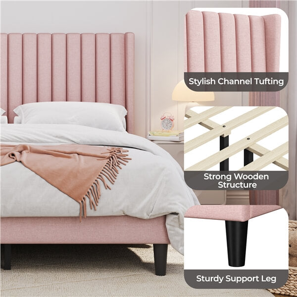 Queen Upholstered Bed Frame with Wing Side - Image 4
