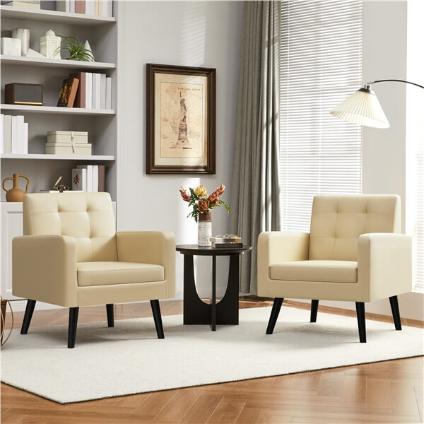 Yaheetech Mid Century Modern Faux Leather Arm Chair - Image 3