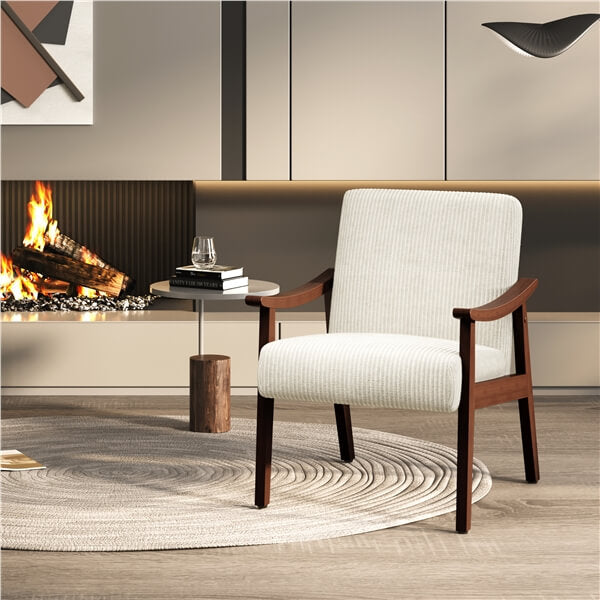 Yaheetech Corduroy Accent Chair Set of 2. Beige - Image 9