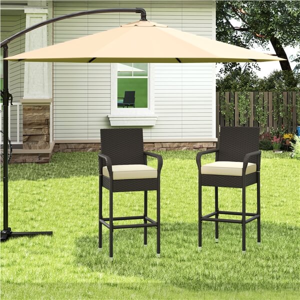 Yaheetech Set of 2 Outdoor PE Rattan Patio Bar Stools - Image 4