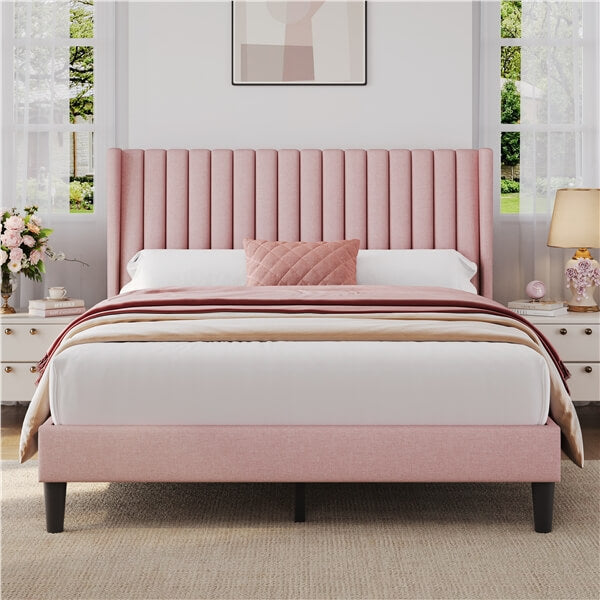 Queen Upholstered Bed Frame with Wing Side - Image 8