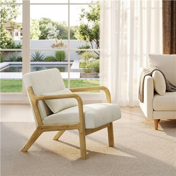 Yaheetech Corduroy Accent Chair with Solid Wood Legs & Armrests - Image 2