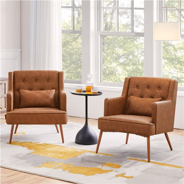 Yaheetech Set of 2 Button-Tufted PU Leather Accent Armchairs - Image 2