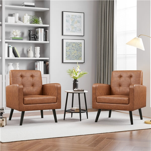 Yaheetech Mid Century Modern Faux Leather Arm Chair - Image 11