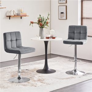 Yaheetech Adjustable Velvet Fabric Swivel Barstools Set of 2