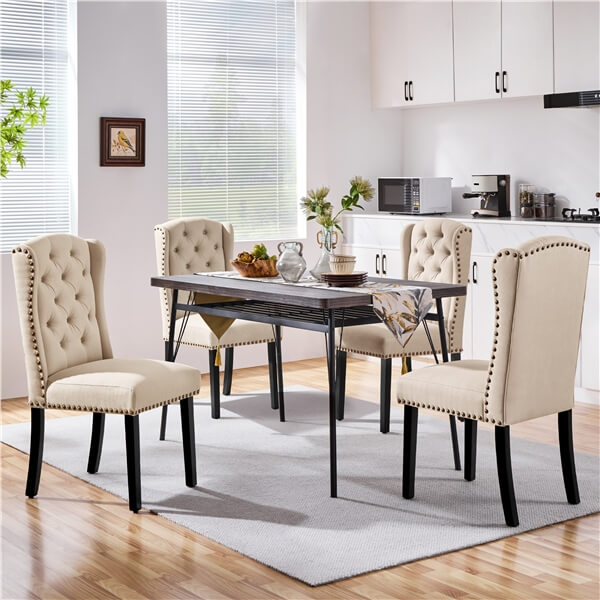 Yaheetech Upholstered Dining Chairs Set of 6 Button Tufted Kitchen Chairs