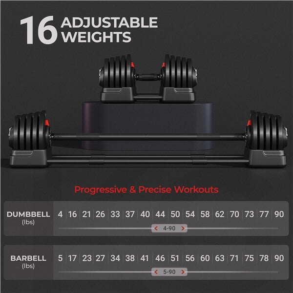 Yaheetech Adjustable Dumbbell Set 90lbs Fast Adjust Dumbbells - Image 3