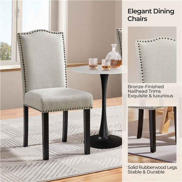 Upholstered Fabric Dining Chairs Set of 6 Beige - Image 8